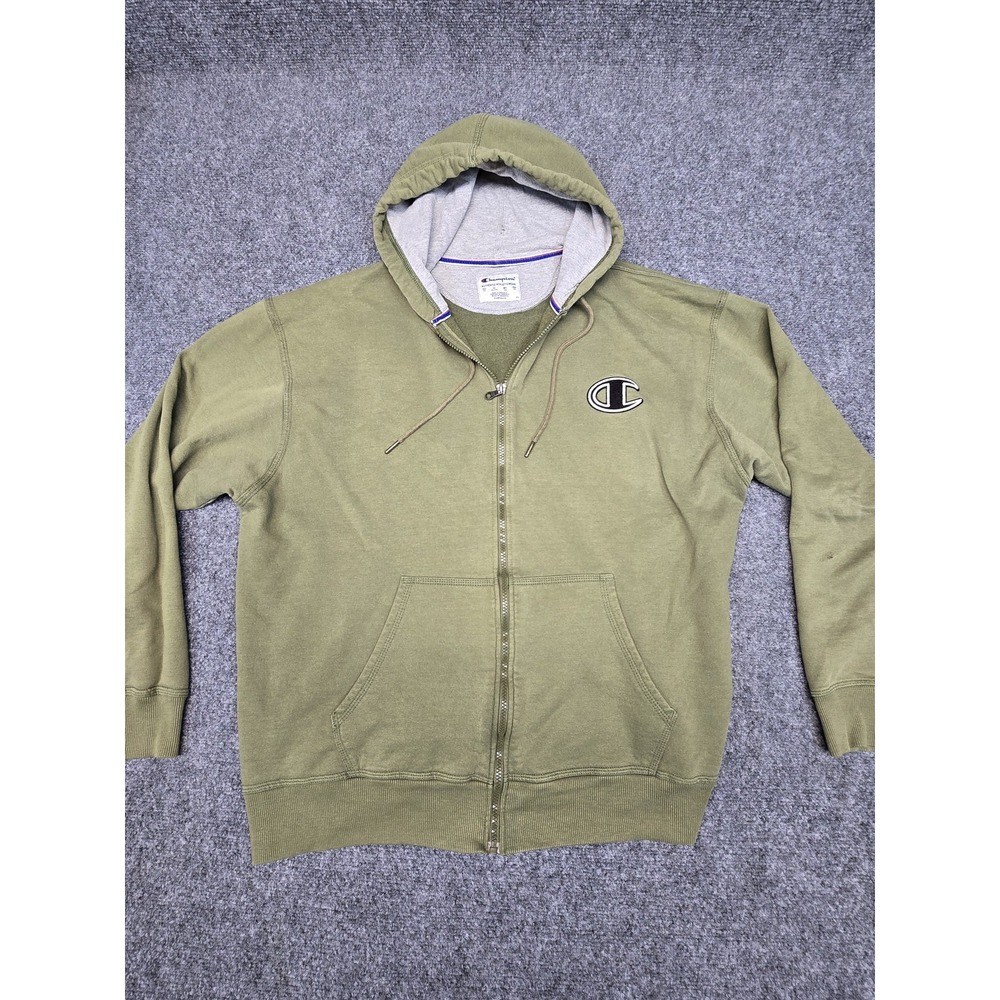 Champion Hoodie Mens 2XL Green Full Zip Authentic Athleticwear Sweatshirt Logo